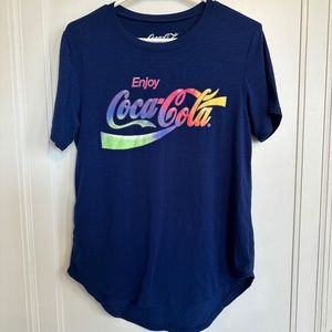 Women's COCA-COLA Multi Color Navy Blue Graphic T-Shirt Sz. M (7/9)